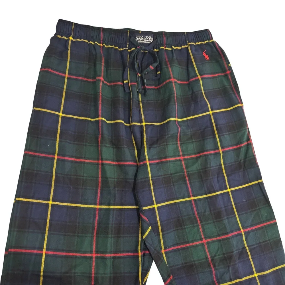 Polo Ralph Lauren Tartan Plaid Flannel Pajama Pants Mens M Green Blue Loungewear